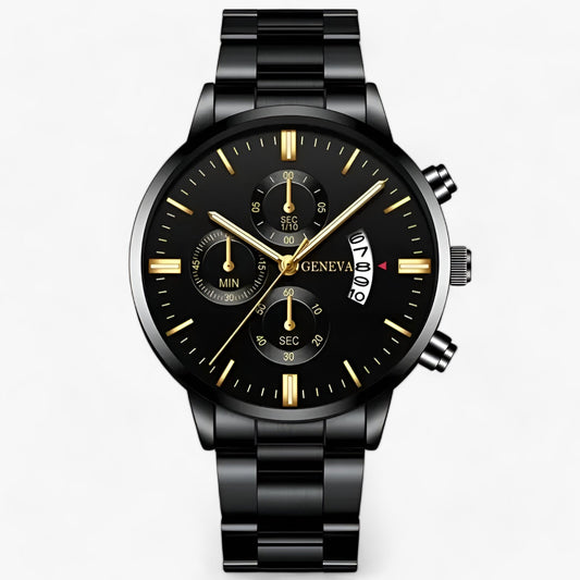 Luxe Zwart Quartz Herenhorloge - Caspian