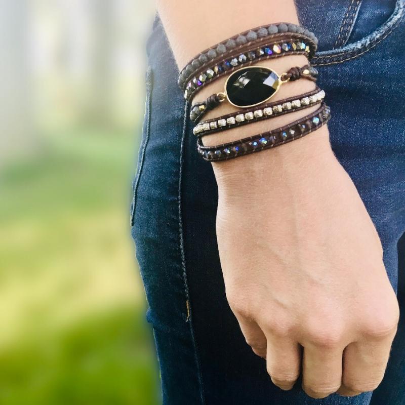 Onyx Maanlicht Beschermende Wikkelarmband - Lunara