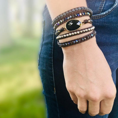 Onyx Maanlicht Beschermende Wikkelarmband - Lunara